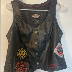 Harley Davidson Leather Motorcycle Vest w/ Patches - Women's Medium